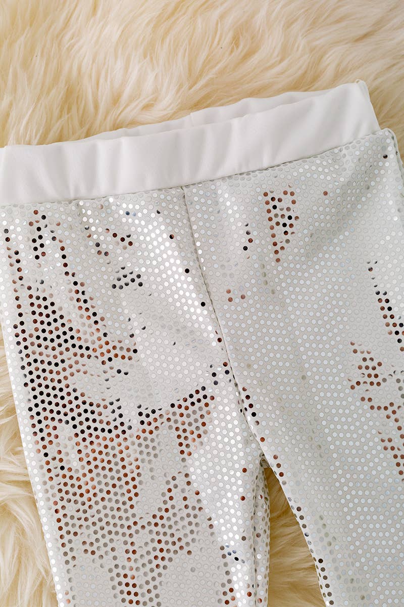 WHITE SHIMMERY BELL PANTS.