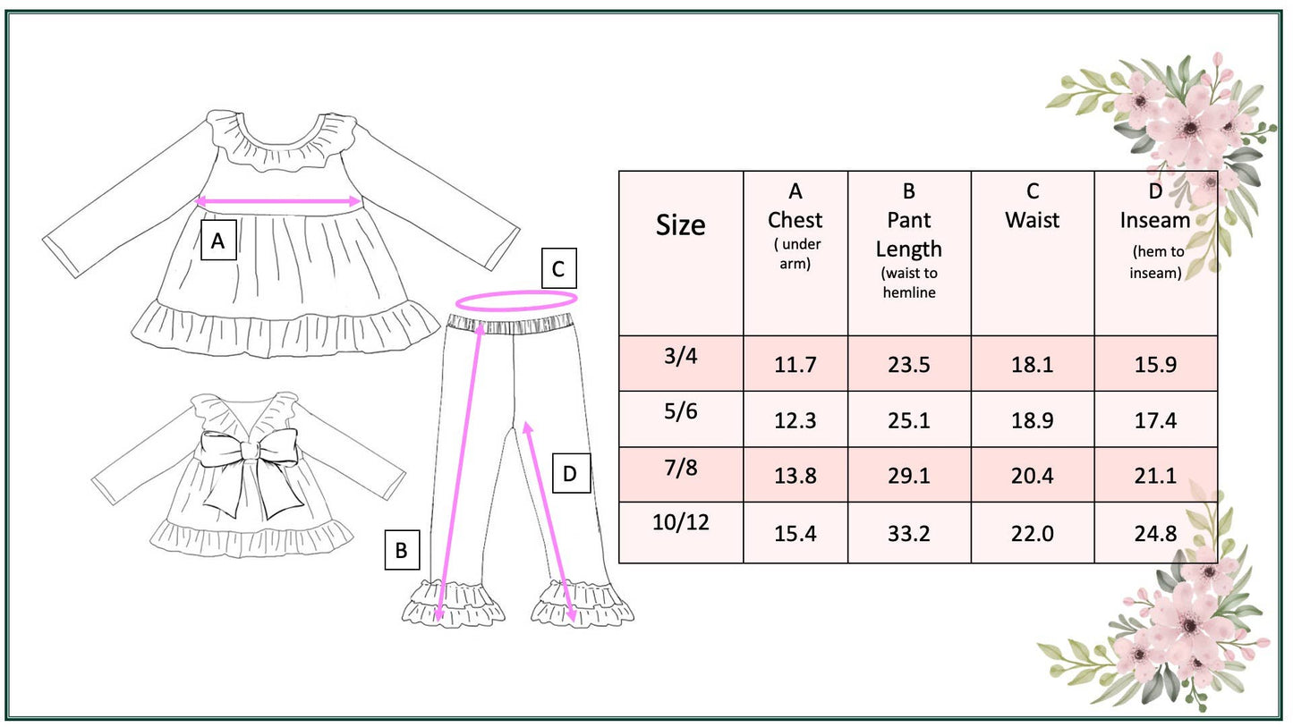 Kids Wine & Coral Floral Oversized Bow Top & Ruffle Pant Set