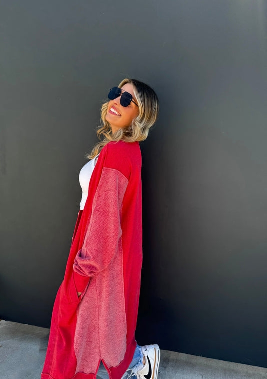 Red Sweatshirt Cardigan