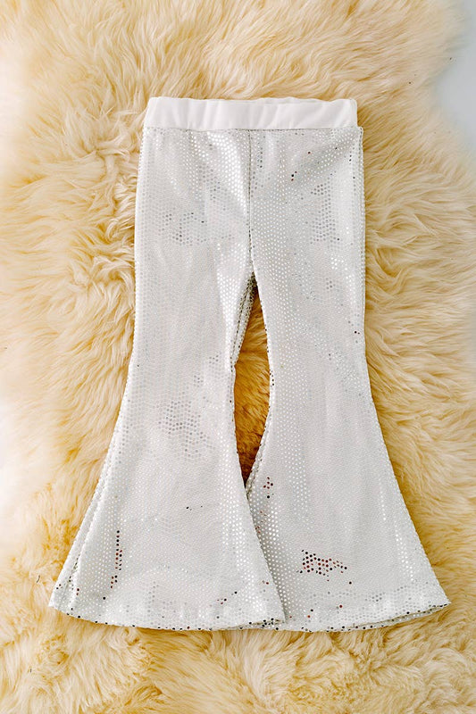 WHITE SHIMMERY BELL PANTS.