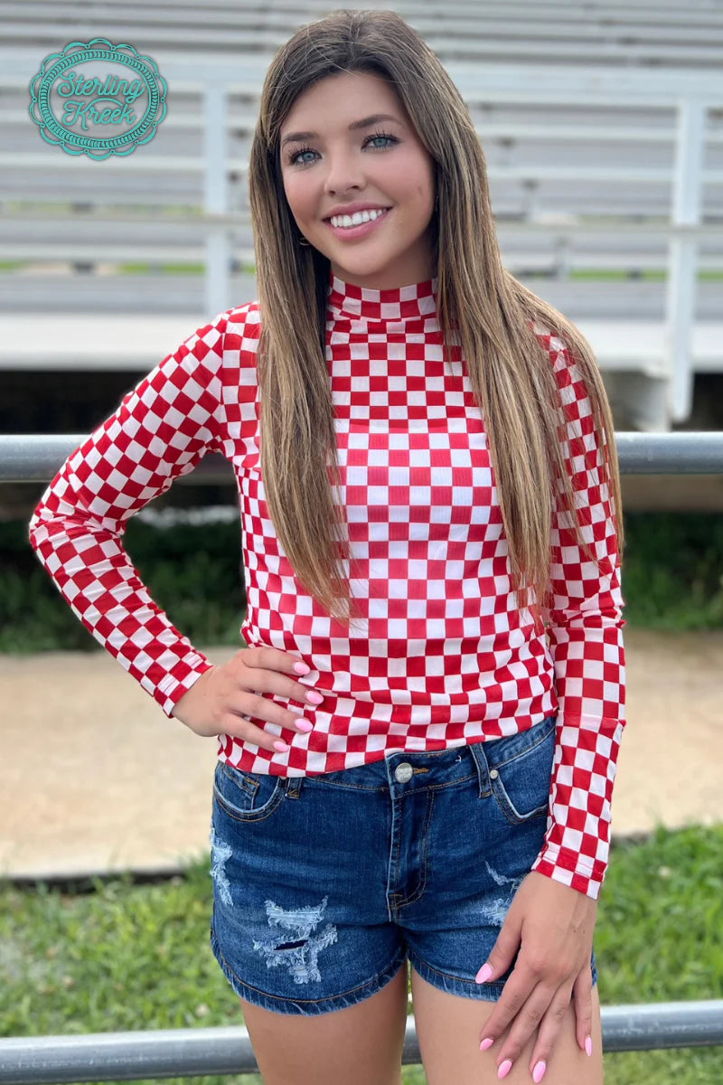 Red Checkered Mesh Top